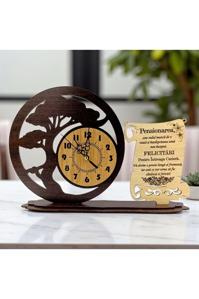 OEM Decorative Bonsai Wooden Clock for Retirees, 30x20 cm — Personalized Gift with Engraved Message
