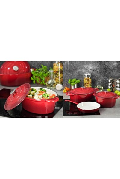 Kinghoff Enameled cast iron pot 6.2 liters, 33cm oval, saucepan with lid, red,