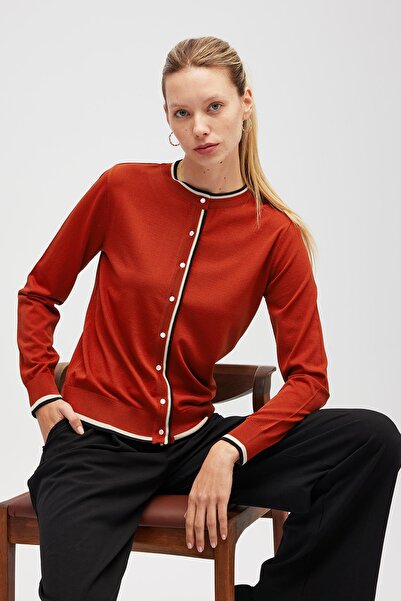 Peraluna Paris, Women's Knitted Cardigan with Stripe Detail - Tile