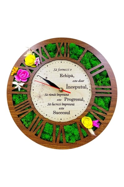 OEM Wall clock decorated with lichens, personalized with a message for Boss/Colleague/Employee, 30cm, walnut