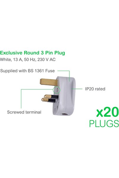 Schneider Electric قابس TOP13A الحصري القياسي 13A بثلاثة دبابيس، أبيض