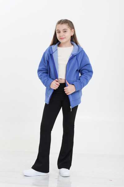 Tight Lady Cardigan pentru fetiță din bumbac organic 100%, cu 3 fire de lână, cu glugă, cu fermoar, cu buzunar cangur