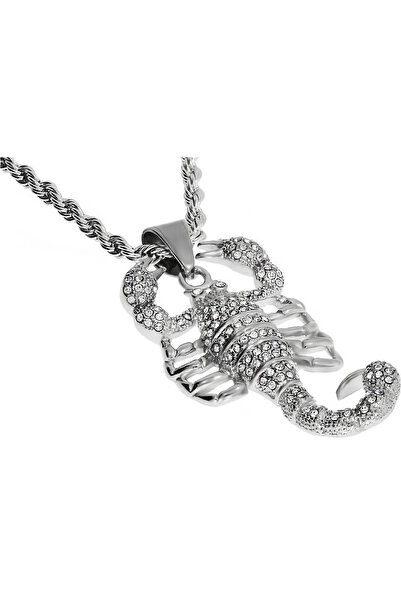 celikchi Unisex Akrep Model Taşlı Çelik Kolye