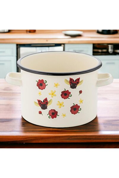 Florentyna White enameled steel pot, 16cm, 2l, Ladybird, Florina