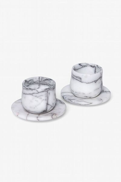 Modestmar 100% Natural Marble White-Gray Veined 2-Piece Cup Set