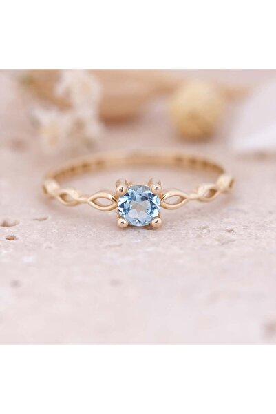 Jön Kuyumculuk Minimal Swiss Blue Topaz ve Altın Yüzük