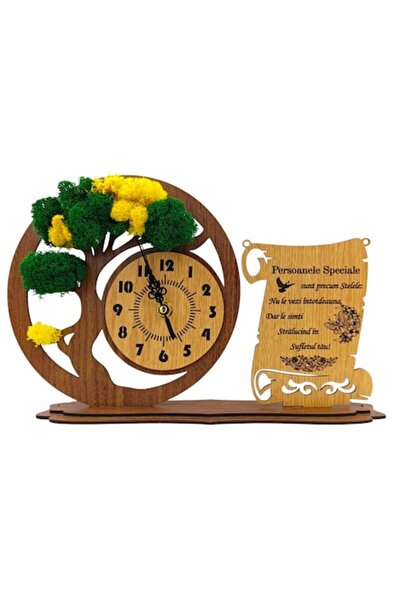 OEM Bonsai clock with lichens and engraved message for 'Special People', 30x20 cm, walnut