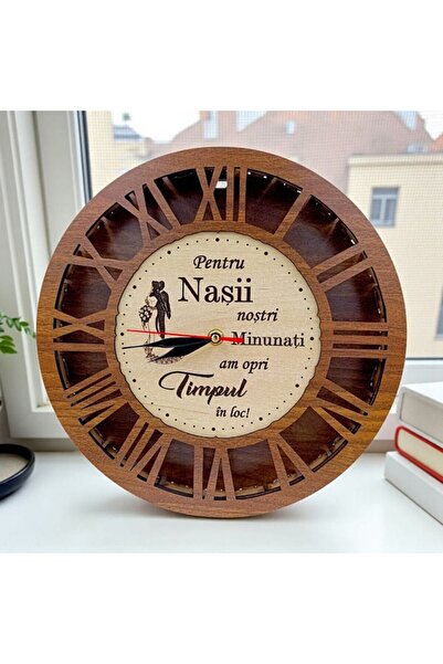OEM Wall clock, personalized gift with message for Godparents, 30cm, walnut