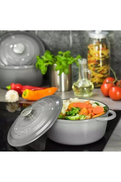 Kinghoff Enameled cast iron pot 2.4 liters, 21cm, saucepan with lid, gray,