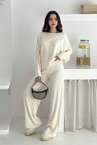 Noi Belis Basic Oversized Boat Neck Knitwear Bottom-Top Set Aw25Au0024