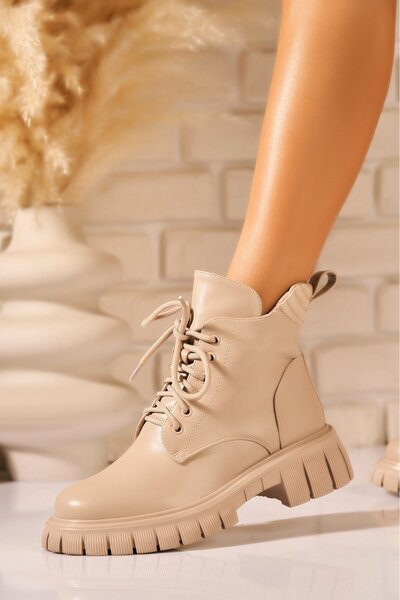 Joana Beige Women's Faux Leather Ankle Boots Kyomi