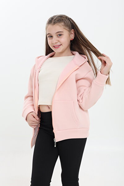 Tight Lady %100 Organik Pamuk Kız Çocuk, 3 iplik içi Polarlı,Kapüşonlu,Fermuarlı,Kanguru Cepli Sweatshirt Hırka