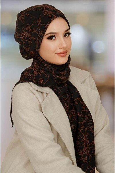 Aişe tesettür Black Coffee Patterned Hijab Beret