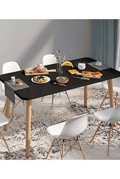 Taimi Black Modern Rectangle Dining Table, Solid Wood Dining Table for Kitchen, Dining Room 120x60x73cm