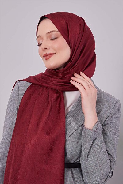 Levidor Bordo Örgü Desen Jakar Şal