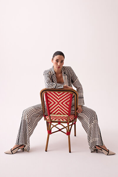 Jus De Pommes SİYAH BEYAZ PUANTİYELİ KADIN CEKET PANTOLON TAKIM