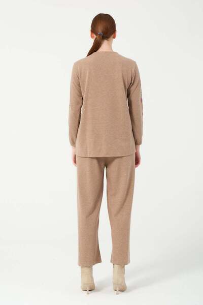 Hatun Atila HatunAtila Hera Предишна част и ръкави от плат Автентичен бродиран комплект с ресни от две части 7665 Vison