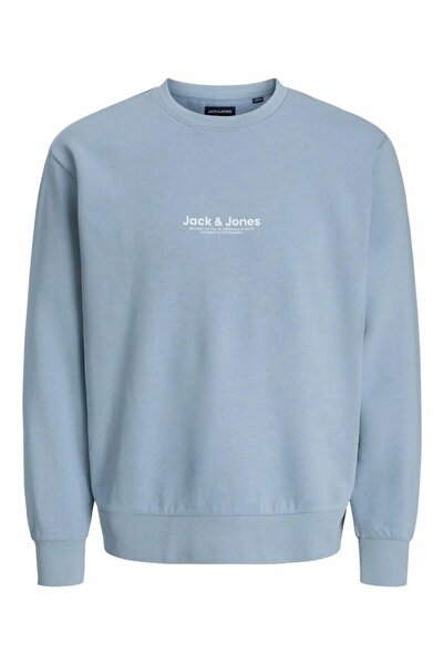 Jack & Jones Erkek Mavi Jwhvesterbro Sweat Crew Neck Sweatshirt 12266164-Mountains