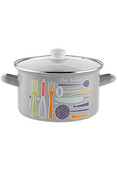 Florentyna Oala cu capac din sticla, otel carbon, emailata, gri, 20cm, 3.7l, ...