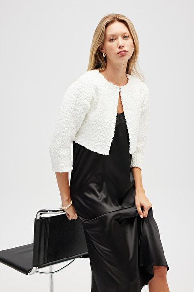 Peraluna Kayla, Plain Knit, Women's Short Knit Cardigan - Ecru