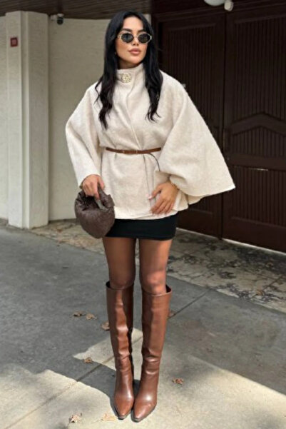 cemo Women's Bat Sleeve Belted Poncho Jacket