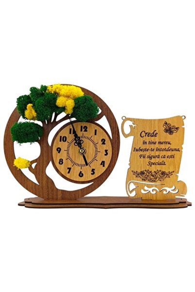 OEM Ceas bonsai cu licheni și mesaj pentru iubită/soție 30x20 cm (nuc)