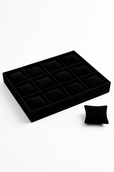 inteleven 12 Bölmeli Kadife Saat ve Bileklik Kutusu - Takı Organizeri - Siyah...