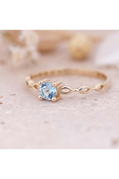Jön Kuyumculuk Minimal Swiss Blue Topaz ve Altın Yüzük