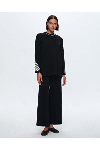 MISS DALIDA T24K-6002 Örgü Detaylı Triko Tunik BLACK