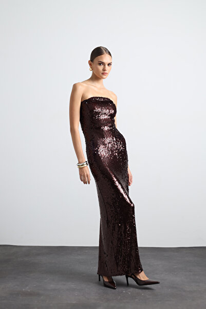 Mozto Marisse Sequin Burgundy Maxi Dress
