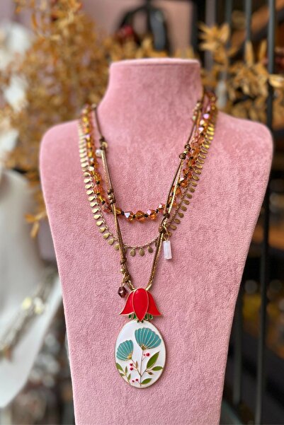 Meva Takı ve Aksesuar قلادة زهور ملونة من المينا |   مجموعة ميف أرموني