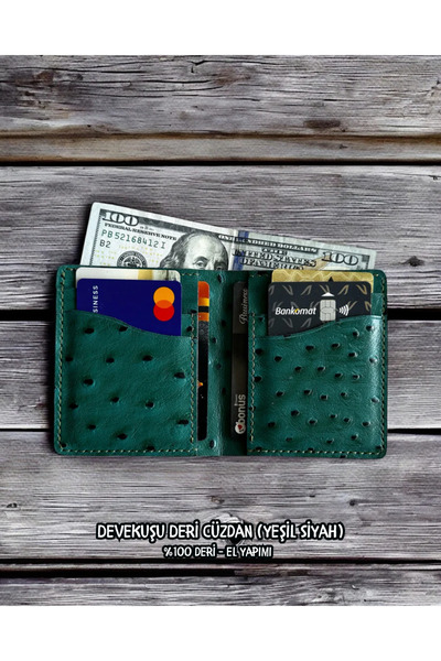 Nicevia Ostrich Leather Wallet (Green Black)