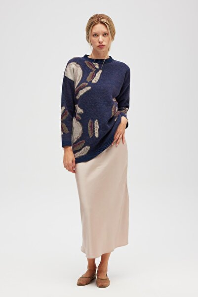 Peraluna Saori Jacquard Women's Long Knit Tunic - Indigo Multi