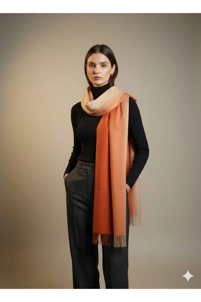 Cashmere DEGRADE YÜN OMUZ ŞALI-Turuncu
