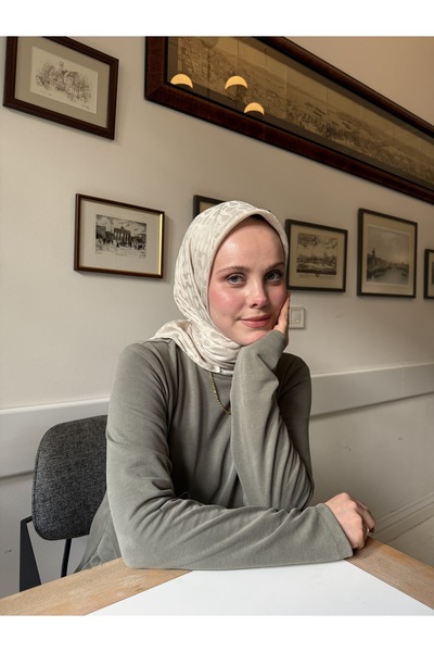 CUOCA LOUNGE Bloom Desen Ekru %100 Cotton Eşarp