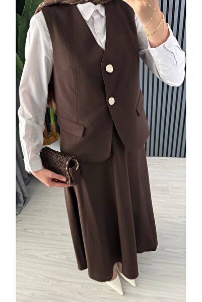 Molly Nelly Women's Elegant Vest Flared Skirt Hijab Set