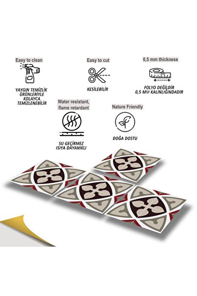 TİNK Kendinden Yapışkanlı Seramik ve Yer Döşemesi Modern Rumi Desenli Pvc Karo 30x30 cm (11 ADET) 1 m²