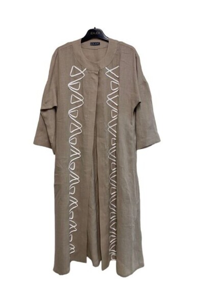 MISS DALIDA T24Y-8016 Nakış Detaylı Keten Kaftan MİNK
