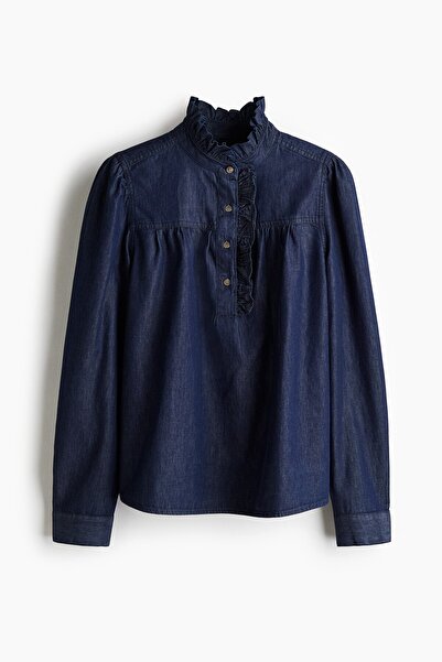 H&M Yakası Fırfırlı Kot Bluz