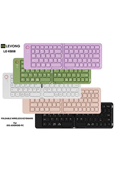 LEVONG LE-KB08 Mor Kablosuz Katlanabilir Şarjlı Taşınabilir Mini Bluetooth Klavye Kolay Bağlantı