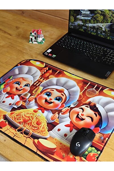 sgeteknoloji Sge Technology 55X45 cm 3 Chef Pasta Anti-Slip Base Speed Surface Gamer Mouse Pad Gaming Pad