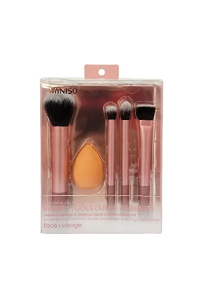 Miniso Çok Fonksiyonlu Makyaj Fırçası ve Makyaj Süngeri Seti (5 adet)