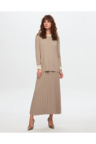 MISS DALIDA T24Y-6017 Yakası ve Bileği Torba Detaylı Tunik 1155-MINK