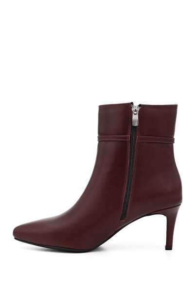 GÖNDERİ(R) Women's Burgundy Platinum Zippered Thin Heeled Genuine Leather Boots
