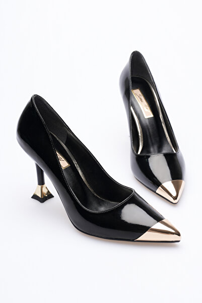 Sena Still Amor Rugan İnce Gold Burun Detaylı Özel Tasarım Topuk 7,5 Cm Şık Kadın Stiletto