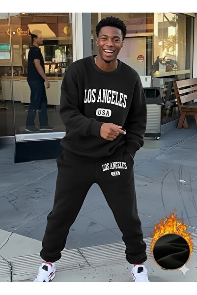 WOODROFFE Γυναικεία/Ανδρική φόρμα με λαιμόκοψη Los Angeles με τύπωμα Κάτω επάνω μέρος oversized Boyfirend