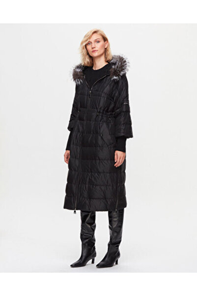 MISS DALIDA T25K-8018 Kapişonu Kürklü Şişme Mont BLACK