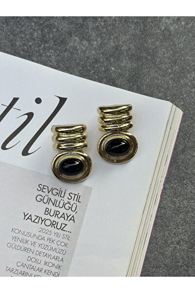 Serenity Atelier Boutique SAB New Season Black Stone Detailed Carla Earrings