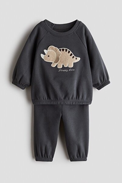 H&M 2 Parçalı Pelüş Detaylı Sweatshirt Set