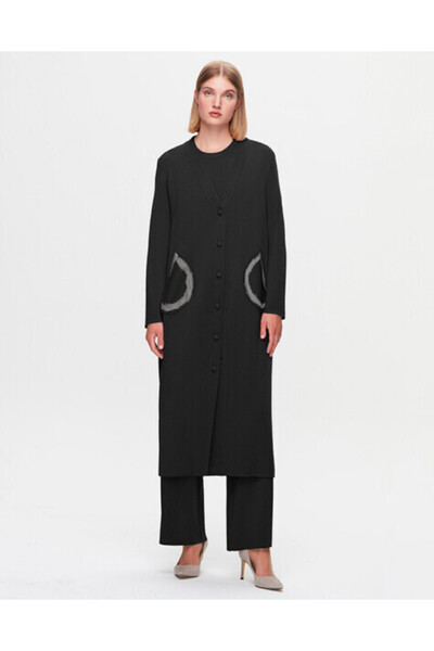 MISS DALIDA Cepleri Keçe Detaylı Siyah Hırka
